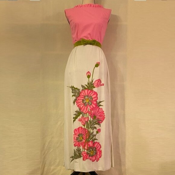 Alfred Shaheen Dresses & Skirts - Vintage 60s 70s Alfred Shaheen pink green white floral sleeveless maxi dress